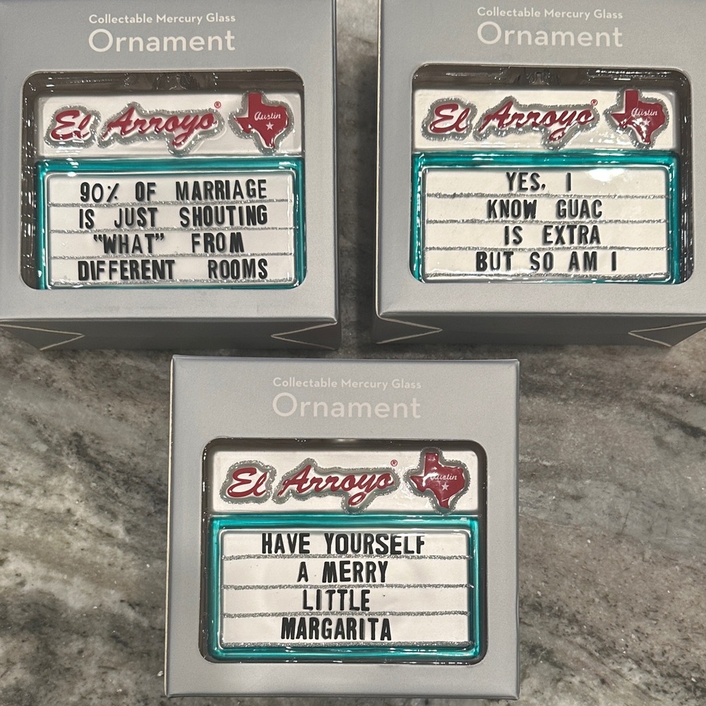 El Arroyo Christmas Ornaments (Set of 3) – Mercury Glass – NIB
